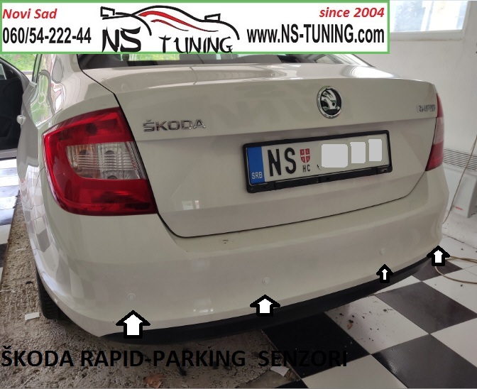 skoda rapid parking senzori ugradnja novi sad ns tuning servis sa displejom i zvucno bela boja